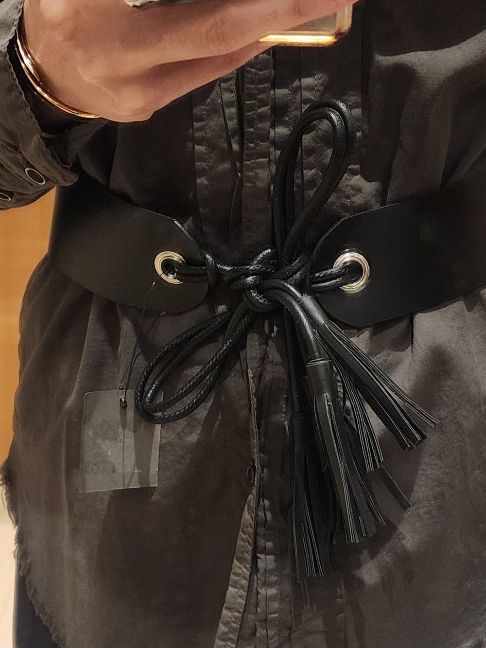 Wide Lace-Up Tassel Waist Belt - Black - Picture 4 of 4